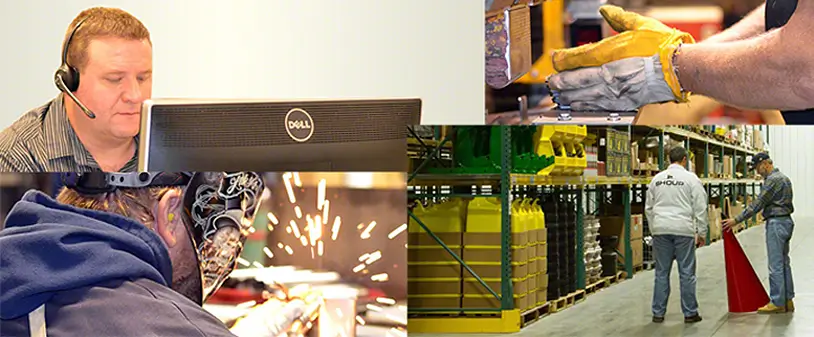 Collage of images showing various Shoup employees at work